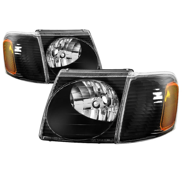 xTune 01-03 Ford Explorer Sport 4pc OEM Style Headlights w/Corner - Black (HD-JH-FEXP01-ST-BK) - Bull Strap
