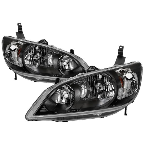 xTune 04-05 Honda Civic (Excl Hatchback/Si) OEM Style Headlights - Black (HD-JH-HC04-4D-AM-BK) - Bull Strap