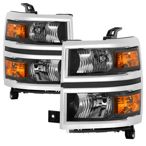 xTune 14-15 Chevy Silverado 1500 (New Body) OEM Style Headlights w/Trim - Blk (HD-JH-CS14-CC-BK) - Bull Strap
