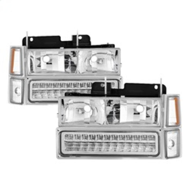 xTune 92-94 Blazer Full Size Corner/LED Bumper Headlights Chrome HD-JH-CCK88-LED-AM-C-SET - Bull Strap