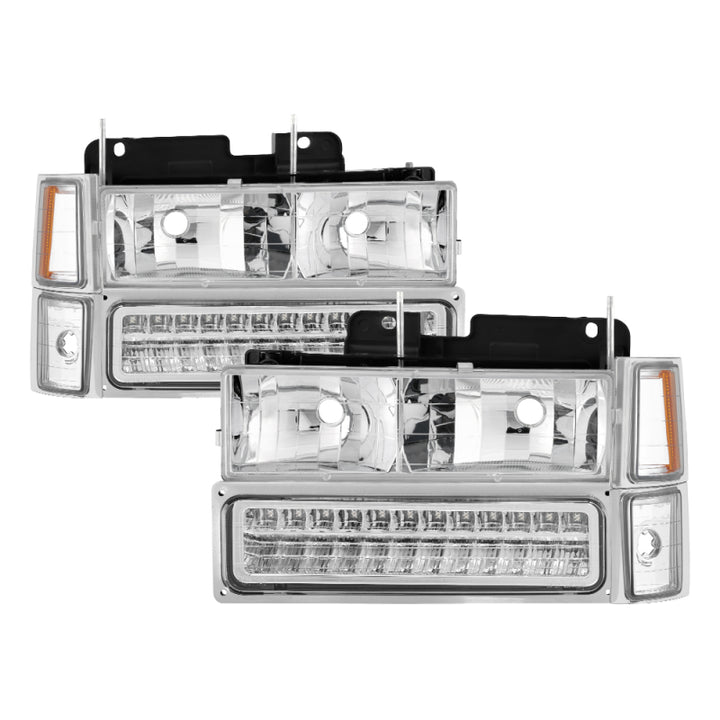 xTune 92-94 Blazer Full Size Corner/LED Bumper Headlights Chrome HD-JH-CCK88-LED-AM-C-SET - Bull Strap