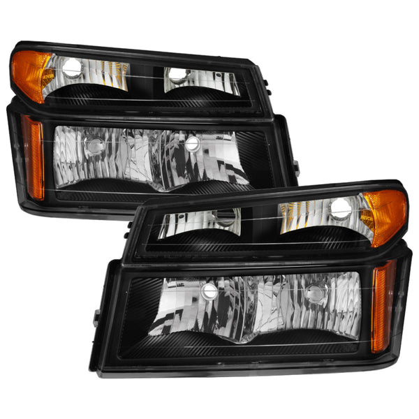 xTune Chevy Colorado 04-12 OEM Headlights w/ Bumper Lights Black HD-JH-CCOL04-SET-BK - Bull Strap