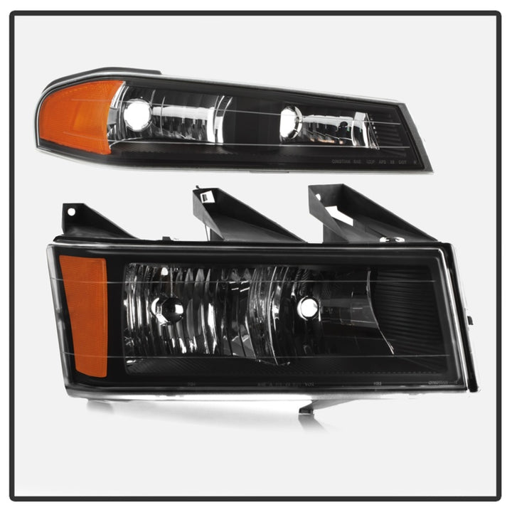 xTune Chevy Colorado 04-12 OEM Headlights w/ Bumper Lights Black HD-JH-CCOL04-SET-BK - Bull Strap