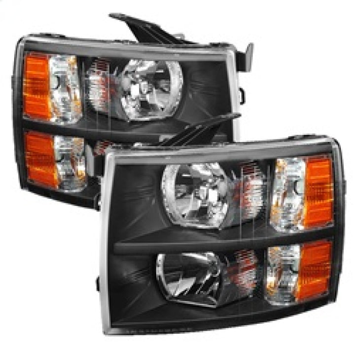 xTune Chevy Silverado 07-13 Crystal Headlights Black HD-JH-CS07-AM-BK - Bull Strap