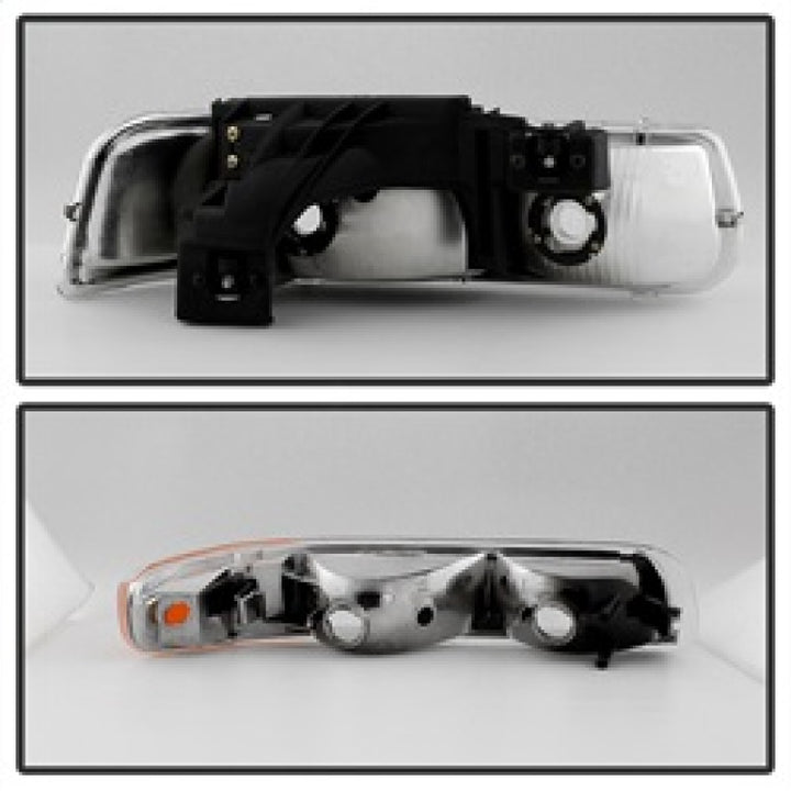 xTune Chevy Silverado 1500 99-02 OEM Style Headlights w/ Bumper Lights - Chrome HD-JH-CSIL99-OE-SET - Bull Strap