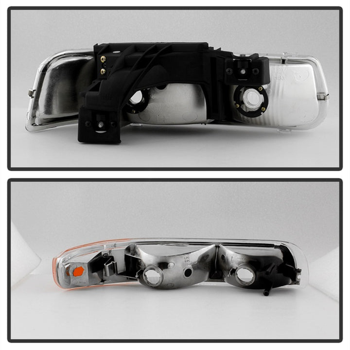 xTune Chevy Silverado 1500 99-02 OEM Style Headlights w/ Bumper Lights - Chrome HD-JH-CSIL99-OE-SET - Bull Strap
