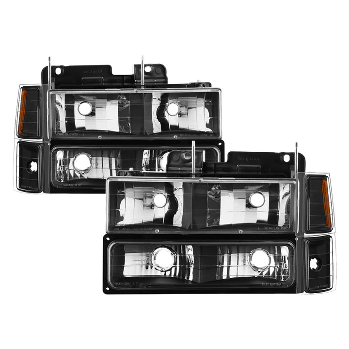 xTune Chevy Suburban 94-98 Headlights w/ Corner & Parking Lights 8pcs Black HD-JH-CCK88-AM-BK-SET - Bull Strap