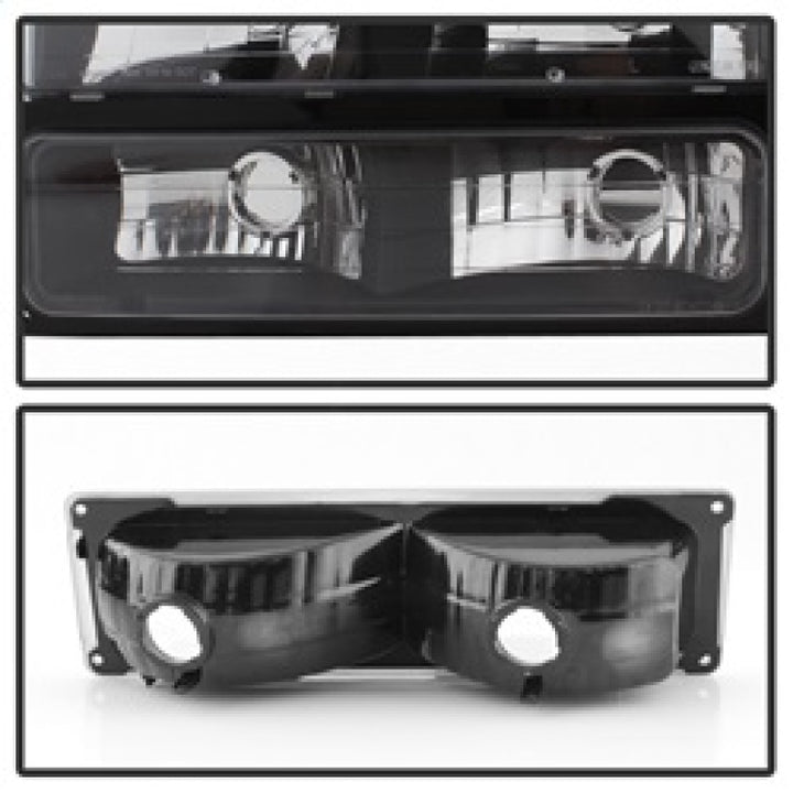xTune Chevy Suburban 94-98 Headlights w/ Corner & Parking Lights 8pcs Black HD-JH-CCK88-AM-BK-SET - Bull Strap