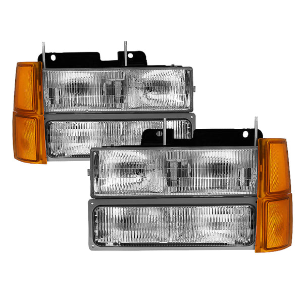 xTune Chevy Suburban 94-98 Headlights w/ Corner & Parking Lights 8pcs - OEM HD-JH-CCK94-OE-C-SET - Bull Strap
