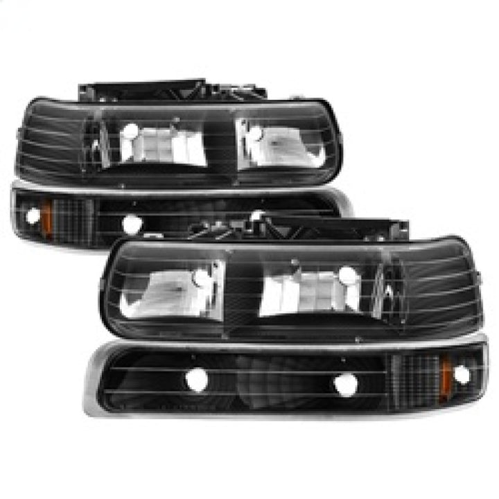 xTune Chevy Tahoe 00-06 Amber Crystal Headlights w/ Bumper Lights Black HD-JH-CSIL99-SET-AM-BK - Bull Strap