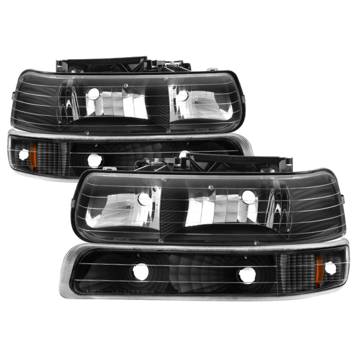 xTune Chevy Tahoe 00-06 Amber Crystal Headlights w/ Bumper Lights Black HD-JH-CSIL99-SET-AM-BK - Bull Strap