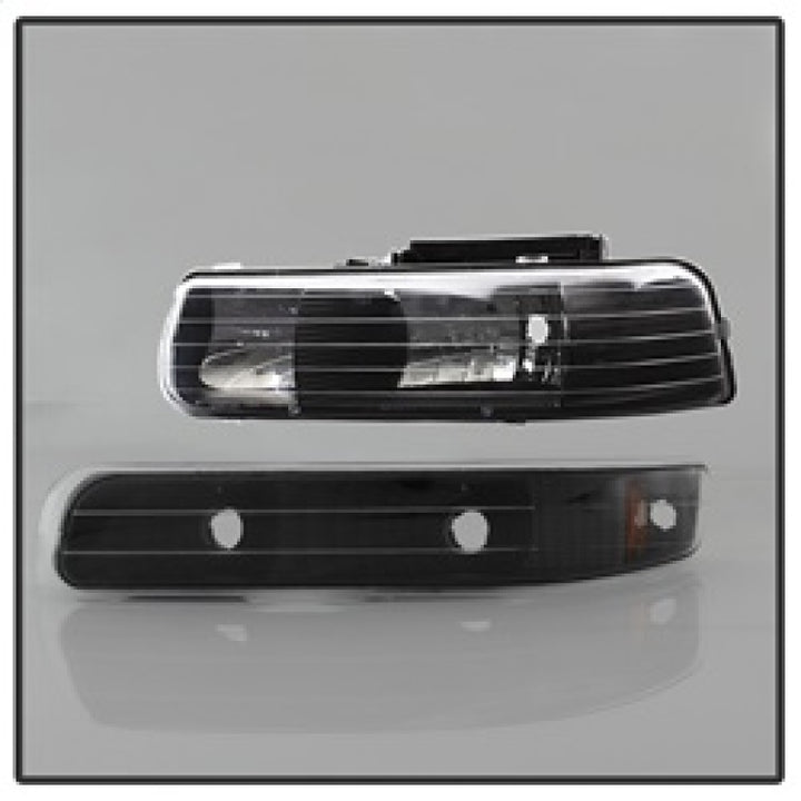 xTune Chevy Tahoe 00-06 Amber Crystal Headlights w/ Bumper Lights Black HD-JH-CSIL99-SET-AM-BK - Bull Strap