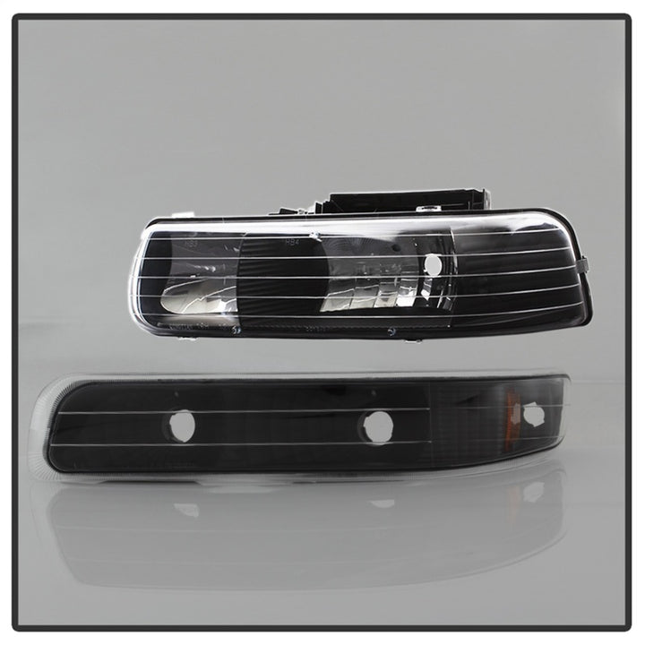 xTune Chevy Tahoe 00-06 Amber Crystal Headlights w/ Bumper Lights Black HD-JH-CSIL99-SET-AM-BK - Bull Strap