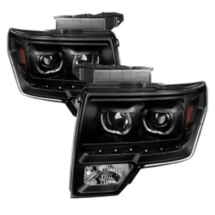 xTune Ford F150 09-14 Projector Headlights Halogen Model Only LED Halo Black PRO-JH-FF15009-CFB-BK - Bull Strap