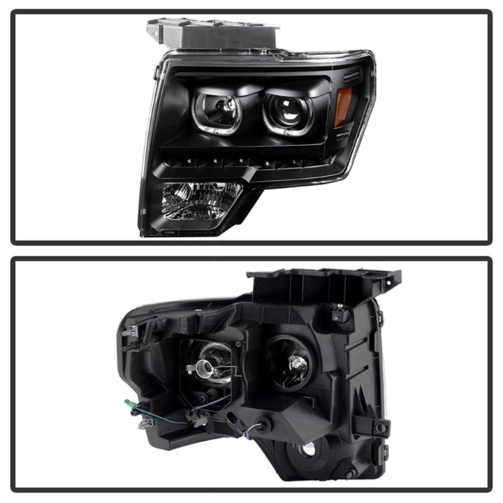 xTune Ford F150 09-14 Projector Headlights Halogen Model Only LED Halo Black PRO-JH-FF15009-CFB-BK - Bull Strap