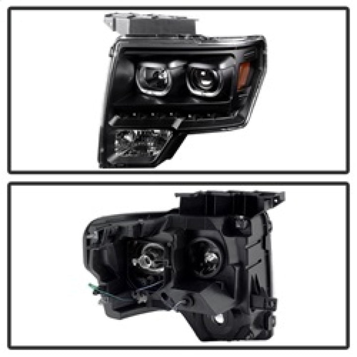 xTune Ford F150 09-14 Projector Headlights Halogen Model Only LED Halo Black PRO-JH-FF15009-CFB-BK - Bull Strap