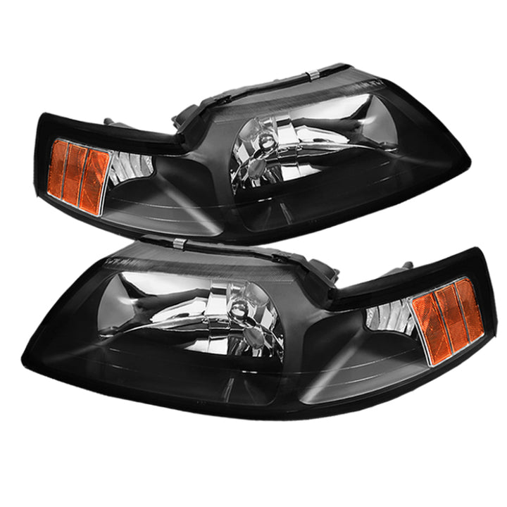 xTune Ford Mustang 99-04 OEM Amber Headlights Black HD-JH-FM99-AM-BK - Bull Strap