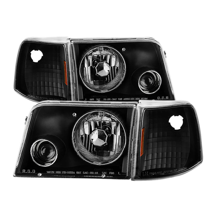 xTune Ford Ranger 93-97 Projector Headlights w/ Corner Lights Black PRO-JH-FR93-SET-BK - Bull Strap