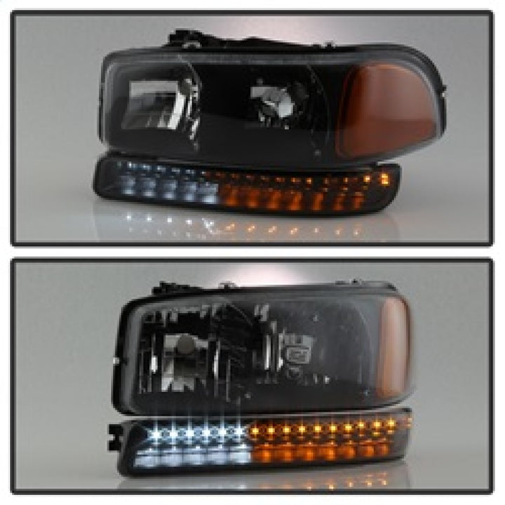 xTune GMC Sierra 99-06 /Yukon 00-06 Headlights & LED Bumper Lights - Black HD-JH-GS99-LED-SET-BK - Bull Strap