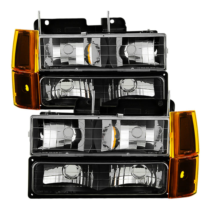xTune GMC Yukon 94-99 Headlights w/ Corner & Parking Lights 8pcs Sets -Black HD-JH-GCK94-AM-BK-SET - Bull Strap