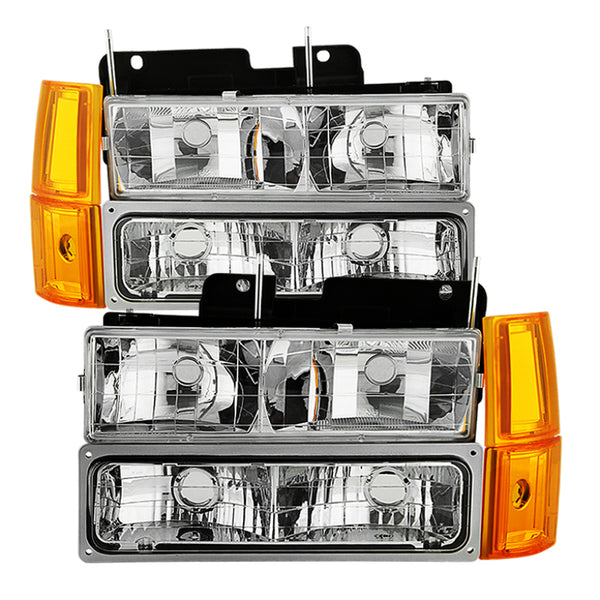 xTune GMC Yukon 94-99 Headlights w/ Corner & Parking Lights 8pcs Sets -Chrome HD-JH-GCK94-AM-C-SET - Bull Strap