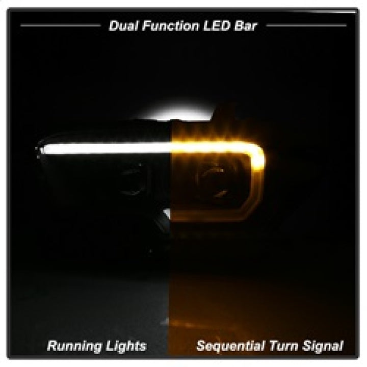 xTune Toyota Tacoma 16-18 DRL Light Bar Projector Headlights - Black PRO-JH-TTA16-LBDRL-BK - Bull Strap