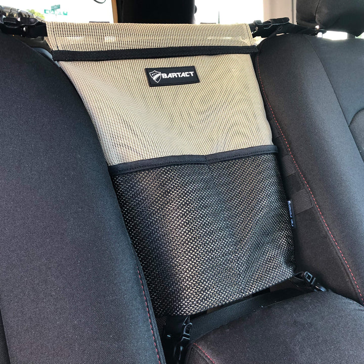Automobile Seat Storage Bag Pet Barrier Organizer for vehicles Sun Shade Mesh Bartact (Pat Pend) - Bull Strap