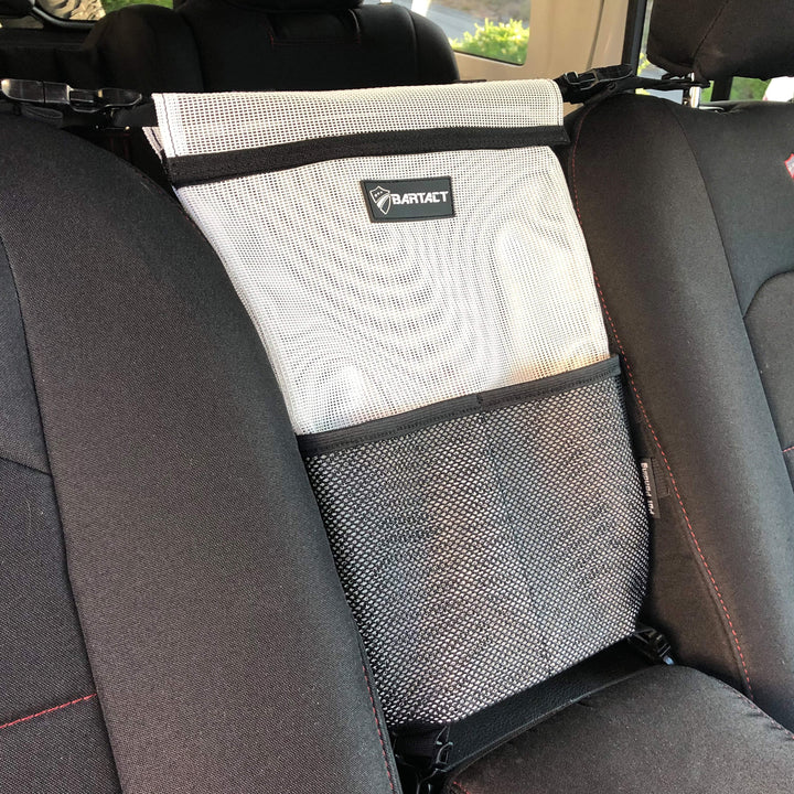 Automobile Seat Storage Bag Pet Barrier Organizer for vehicles Sun Shade Mesh Bartact (Pat Pend) - Bull Strap