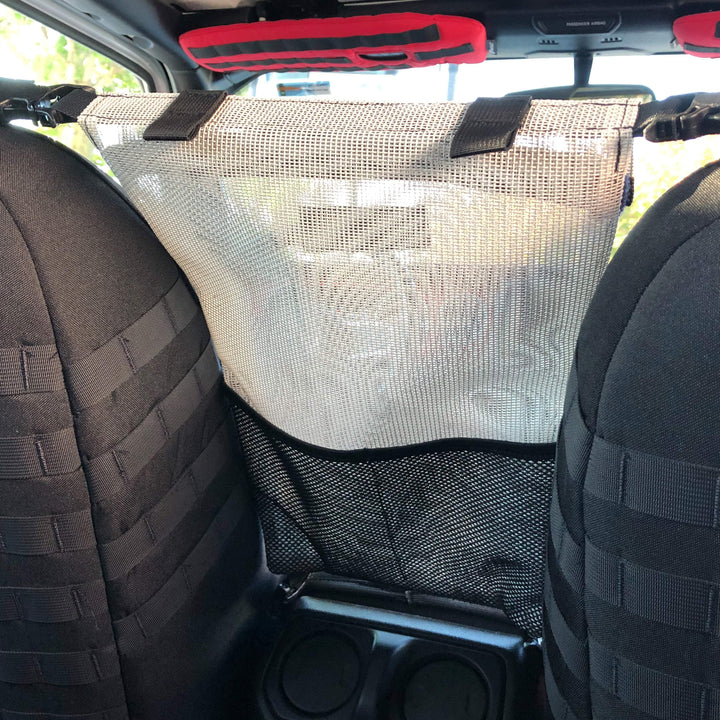 Automobile Seat Storage Bag Pet Barrier Organizer for vehicles Sun Shade Mesh Bartact (Pat Pend) - Bull Strap