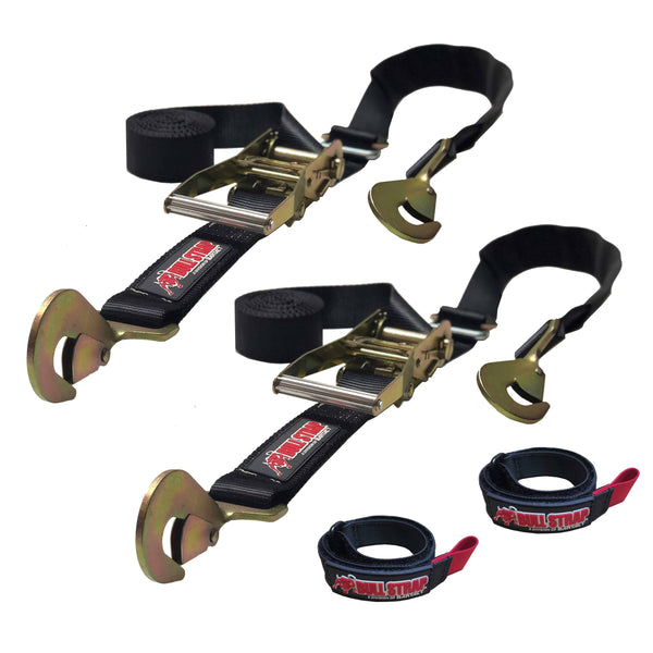 Bull Strap Heavy Duty Ratchet Tie Downs w/ adj axle strap 2 inch x 12 ft - qty 2 - Bull Strap