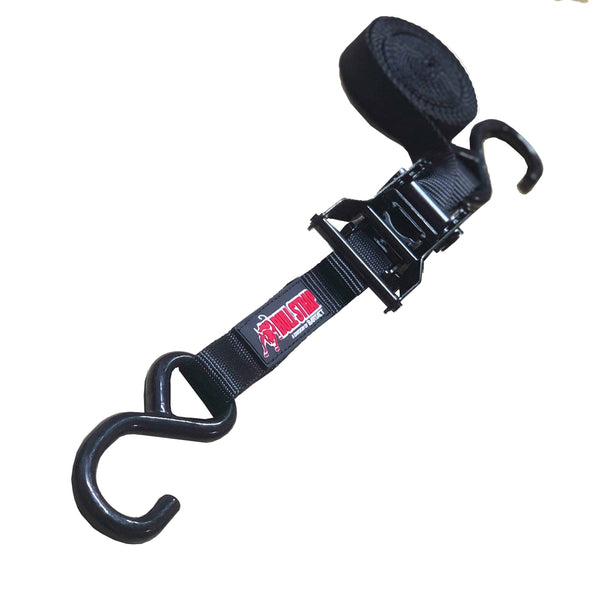 Bull Strap Ratchet Tie Down Strap w/ S-Hooks 1" x 12' Medium Duty 2,500 LB - Bull Strap