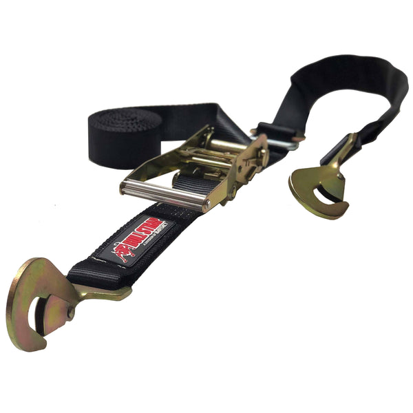 Bull Strap Ratchet Tie Down Strap w/ Twist Snap Hooks & Adj Axle Strap Combo 2" x 12' 10,000 LB Heavy Duty - Bull Strap