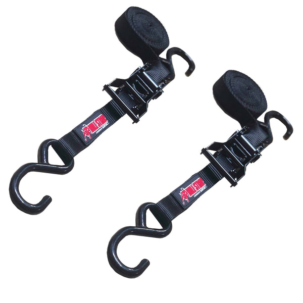 Bull Strap Ratchet Tie Down Straps w/ S-Hooks (pair of 2) 1" x 12' Medium Duty - Bull Strap