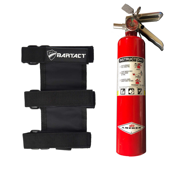 Fire Extinguisher & Holder Combo - Bartact 3 Strap Universal Padded Roll Bar Fire Extinguisher holder for Amerex B417T 2.5 LB - ABC Fire Extinguisher included - Bull Strap