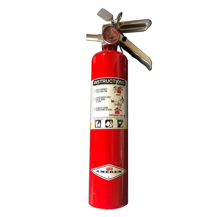 Fire Extinguisher & Holder Combo - Bartact 3 Strap Universal Padded Roll Bar Fire Extinguisher holder for Amerex B417T 2.5 LB - ABC Fire Extinguisher included - Bull Strap