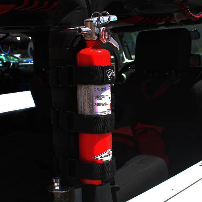Fire Extinguisher & Holder Combo - Bartact 3 Strap Universal Padded Roll Bar Fire Extinguisher holder for Amerex B417T 2.5 LB - ABC Fire Extinguisher included - Bull Strap