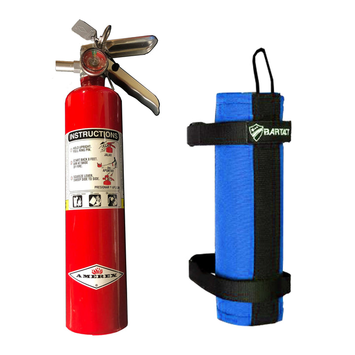 Fire Extinguisher & Holder Combo - Bartact Extreme Roll Bar Fire Extinguisher holder for Amerex B417T 2.5 LB - ABC Fire Extinguisher included - PALS/MOLLE Compatible - Bull Strap