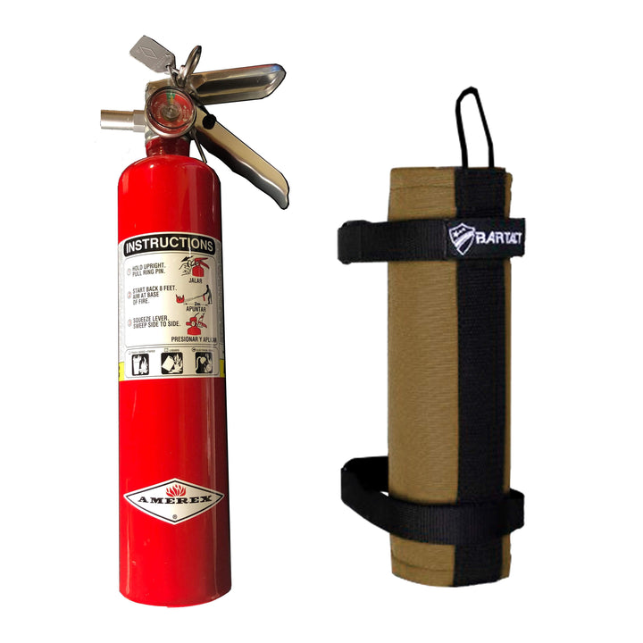 Fire Extinguisher & Holder Combo - Bartact Extreme Roll Bar Fire Extinguisher holder for Amerex B417T 2.5 LB - ABC Fire Extinguisher included - PALS/MOLLE Compatible - Bull Strap