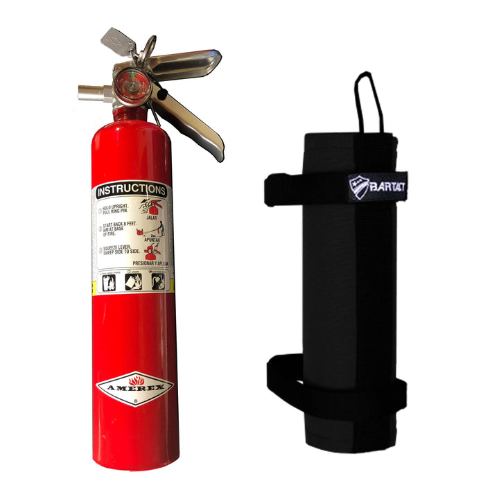 Fire Extinguisher & Holder Combo - Bartact Extreme Roll Bar Fire Extinguisher holder for Amerex B417T 2.5 LB - ABC Fire Extinguisher included - PALS/MOLLE Compatible - Bull Strap