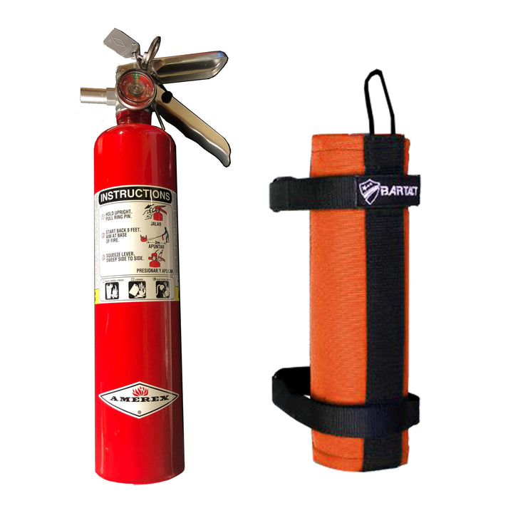 Fire Extinguisher & Holder Combo - Bartact Extreme Roll Bar Fire Extinguisher holder for Amerex B417T 2.5 LB - ABC Fire Extinguisher included - PALS/MOLLE Compatible - Bull Strap