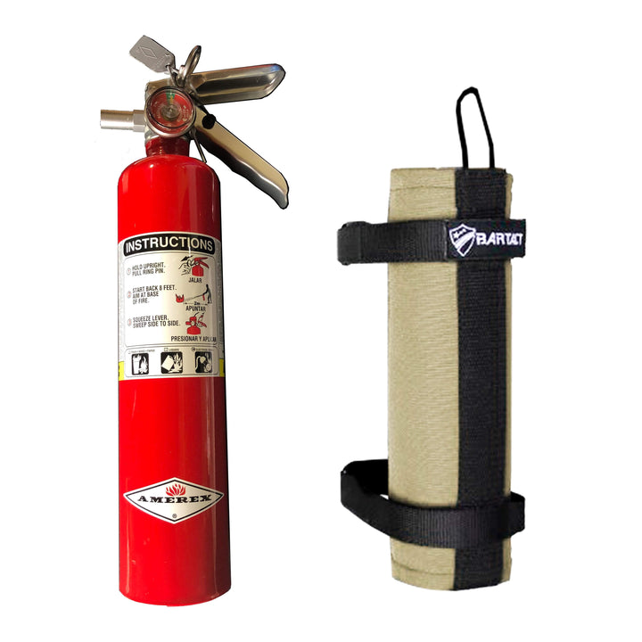 Fire Extinguisher & Holder Combo - Bartact Extreme Roll Bar Fire Extinguisher holder for Amerex B417T 2.5 LB - ABC Fire Extinguisher included - PALS/MOLLE Compatible - Bull Strap