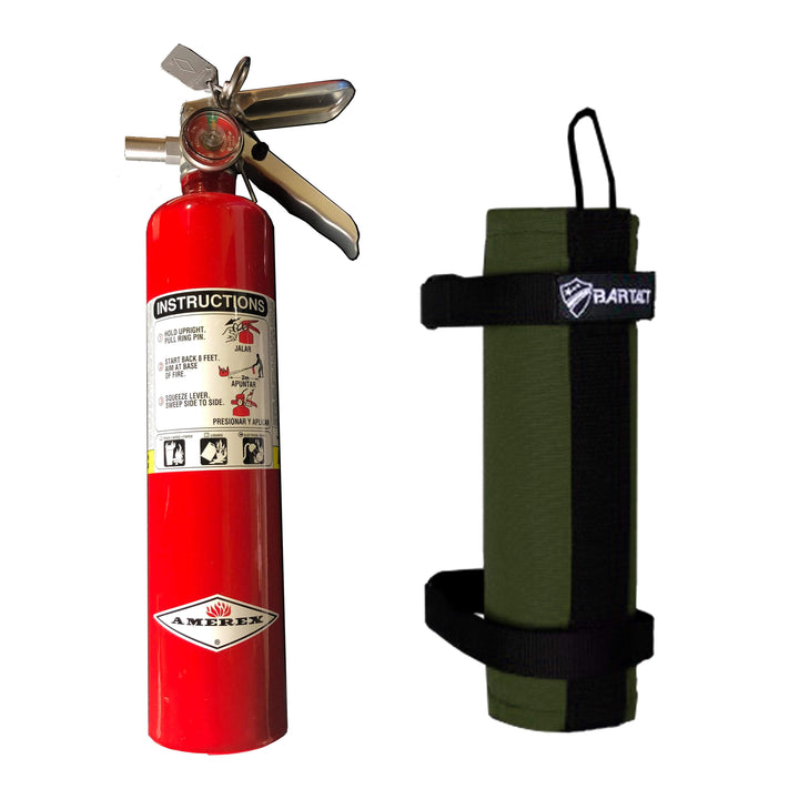 Fire Extinguisher & Holder Combo - Bartact Extreme Roll Bar Fire Extinguisher holder for Amerex B417T 2.5 LB - ABC Fire Extinguisher included - PALS/MOLLE Compatible - Bull Strap