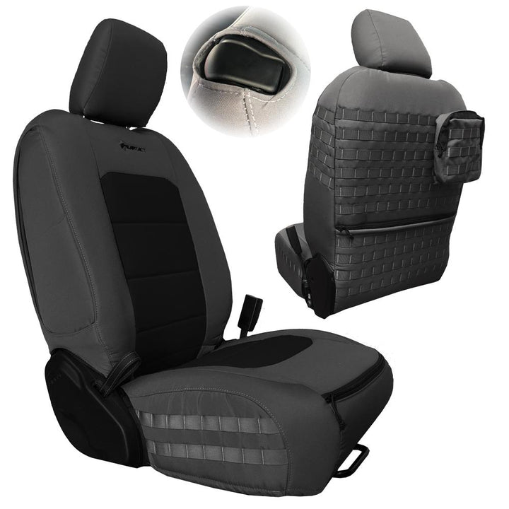Front Tactical Seat Covers for Jeep Wrangler JL 2018-23 2 Door ONLY (NOT for Mojave or 392 Edition) Bartact w/ MOLLE - Bull Strap