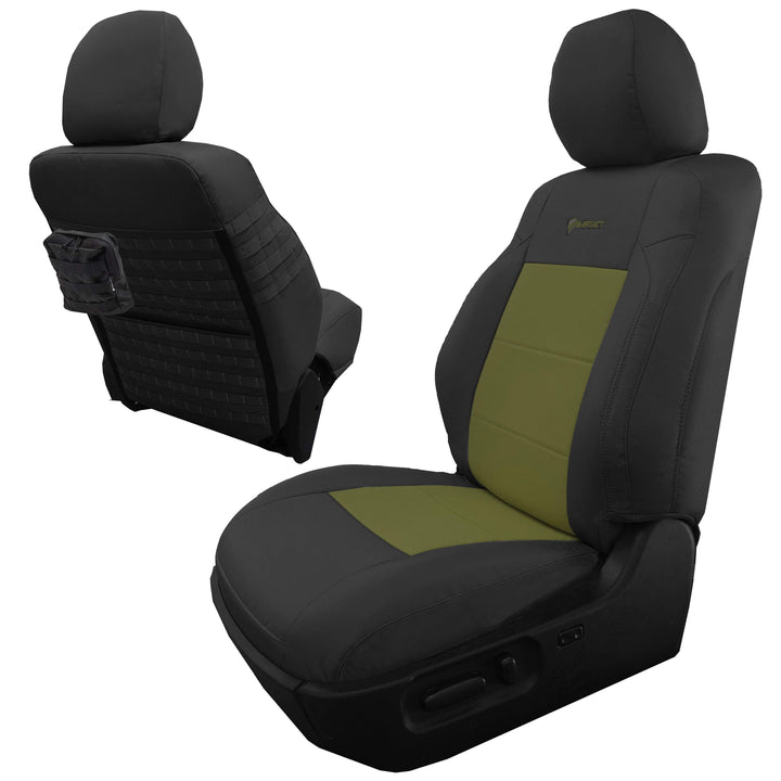 Front Tactical Seat Covers for Toyota Tacoma 2020-22 All Models w/ Electric Driver / Manual Passenger Seat (TRD & Non-TRD) Bartact - w/ MOLLE (Pair) - Bull Strap