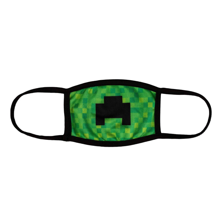 Kids Size, Minecraft Inspired Creeper Mask, Minecraft Face Mask, Reversible 2 ply Polyester Reusable Washable Face Mask Covers w/ Filter Slot by Bartact - Bull Strap