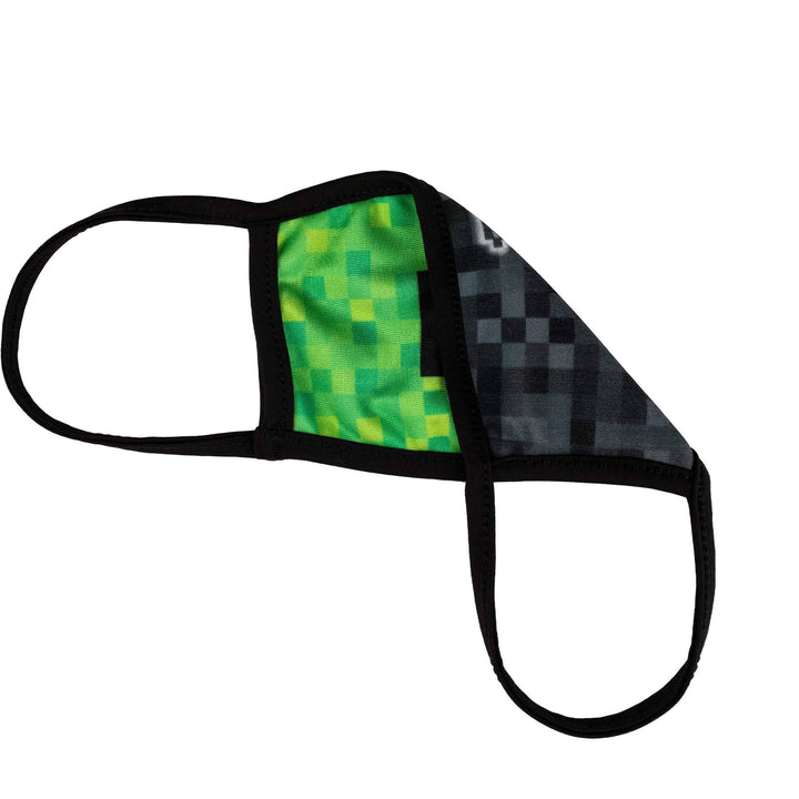 Kids Size, Minecraft Inspired Creeper Mask, Minecraft Face Mask, Reversible 2 ply Polyester Reusable Washable Face Mask Covers w/ Filter Slot by Bartact - Bull Strap