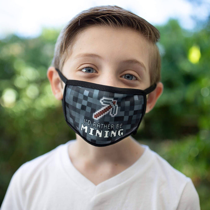Kids Size, Minecraft Inspired Creeper Mask, Minecraft Face Mask, Reversible 2 ply Polyester Reusable Washable Face Mask Covers w/ Filter Slot by Bartact - Bull Strap