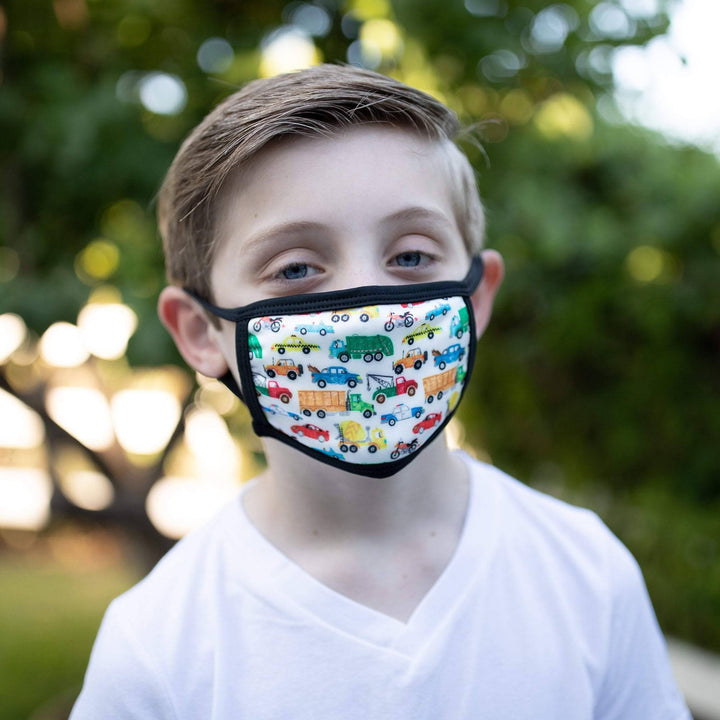 Kids Size Monster Truck Face Mask, Monster Truck Mask, Reversible 2 ply Polyester Reusable Washable Face Mask Covers w/ Filter Slot by Bartact - Bull Strap