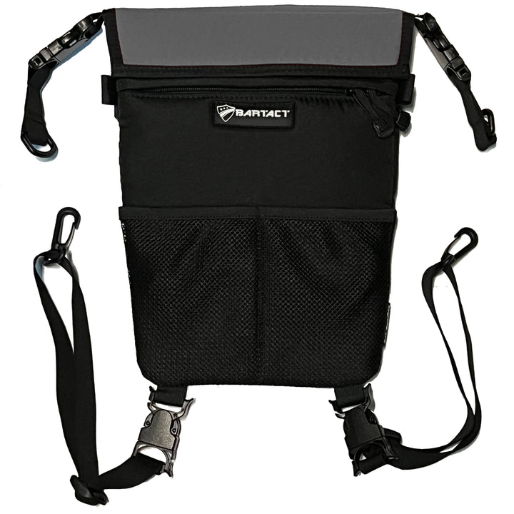 Seat Storage Bag / Backpack / Seat Back Organizer / Pet Barrier - FABRIC by Bartact - Universal - (Patent Pending) - Bull Strap