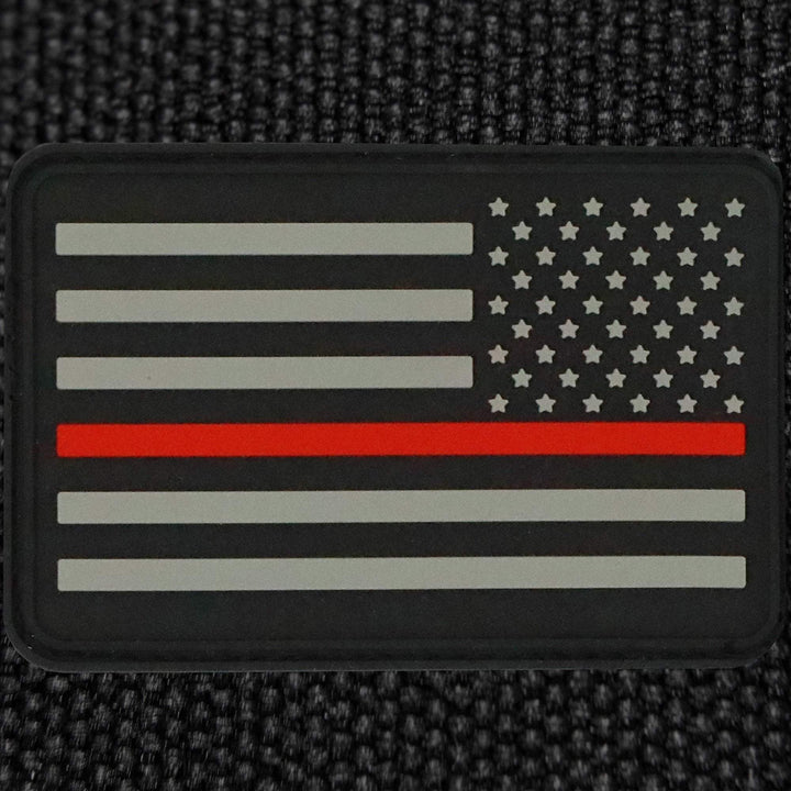 The Thin Blue Line Flag Patch  - PVC Rubber w Velcro Hook Backing - Thin Blue Line American Flag 2" x 3" - Bull Strap
